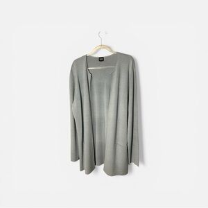 Eileen Fisher Silk Open Front Gray Blue Pocket Cardigan Sweater Sz XL